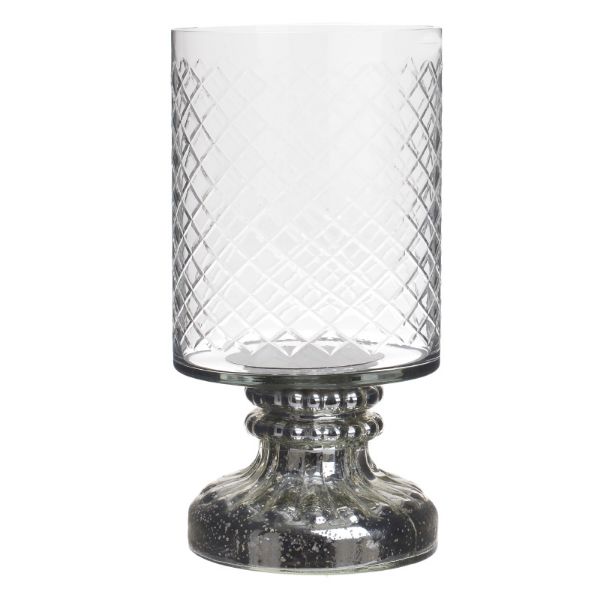 Slika Stakleni srebrni svećnjak 12.5x12.5x26 cm